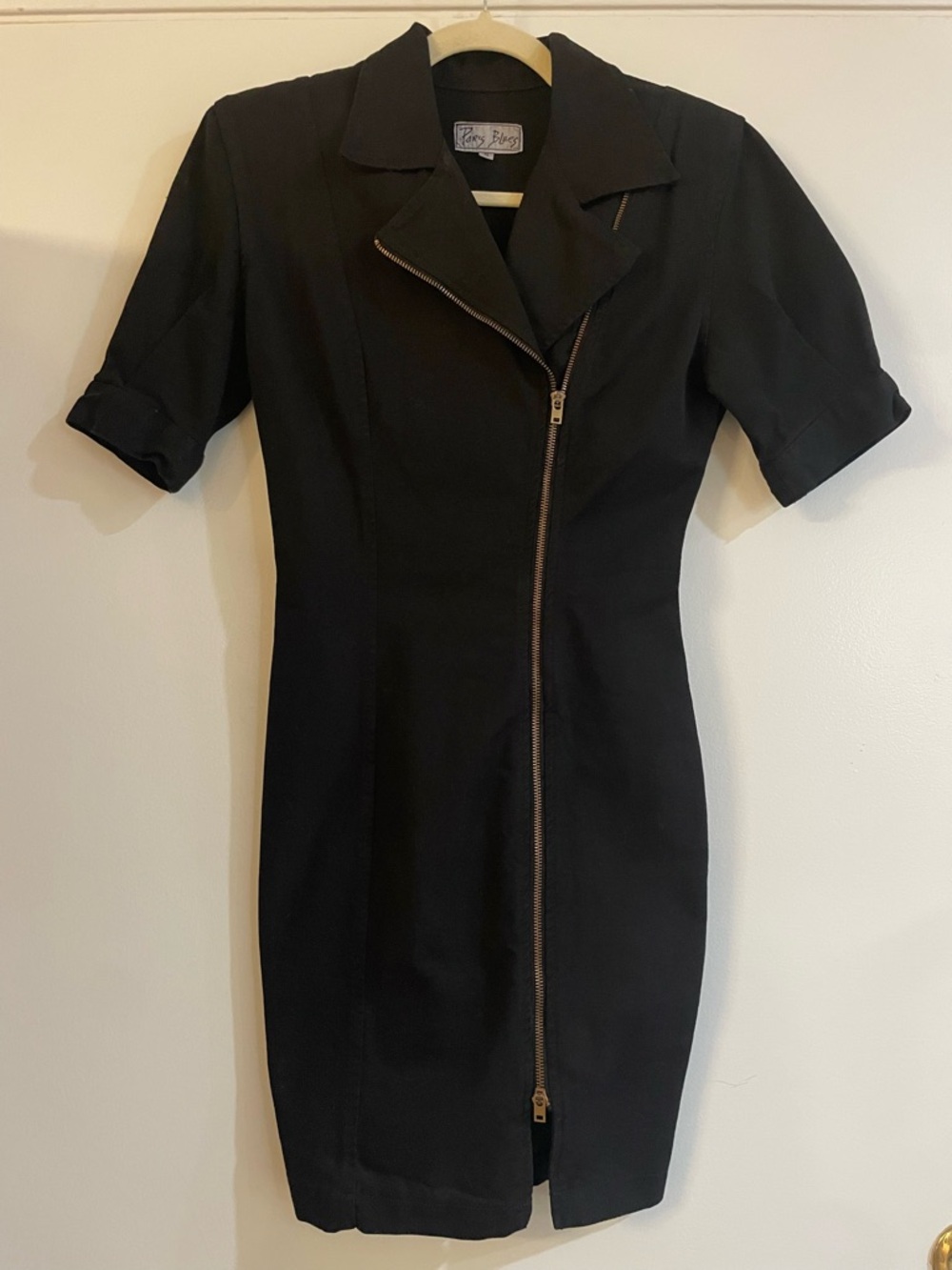 80s Paris Blues Black Double Zip-Front Women's Dress with Shoulder Pads